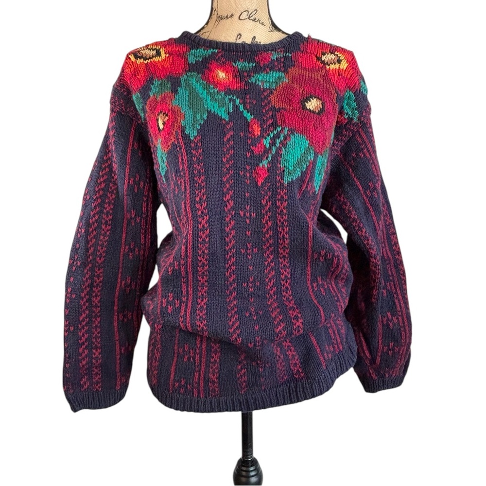 Vintage Pringle Heavy Floral Knitted Cotton Sweater